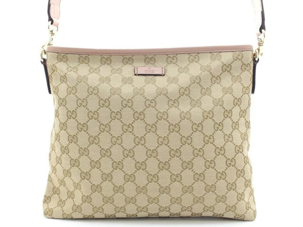 Gucci Crossbody Bag GG Canvas Calfskin Beige Cream Pink